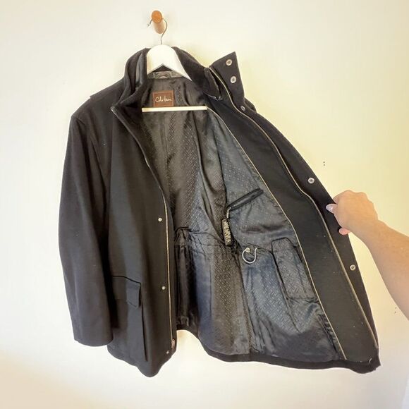 Cole Haan Black Wool Blend High Neck Full Zip Coat - Picture 3 of 9